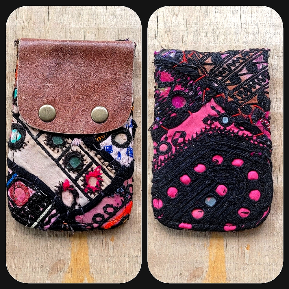 🪬🍄 Free People Boho Embroidered Repurposed vtg banjara hippie Wallet card case